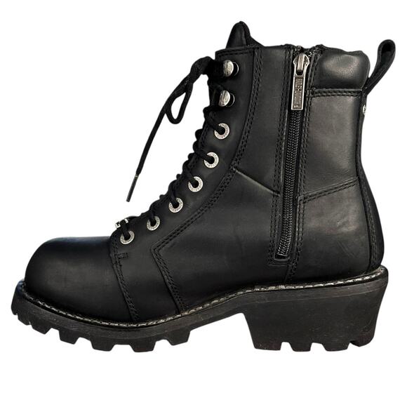 Harley Davidson Mens Black Leather Waterproof Biker Moto Boots Size US 8.5 - Picture 2 of 10